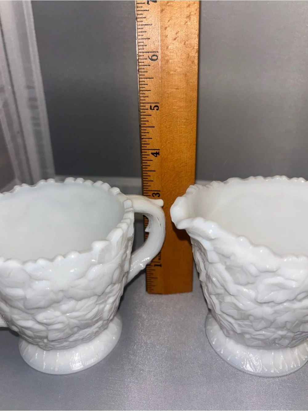 Westmoreland Glass ~ SUGAR BOWL and CREAM PITCHER ~ “Bramble” ~ WHITE MILK GLASS